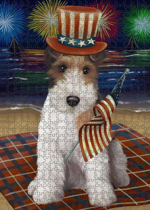 4th of July Independence Day Firework Wire Fox Terrier Dog Puzzle with Photo Tin PUZL61353