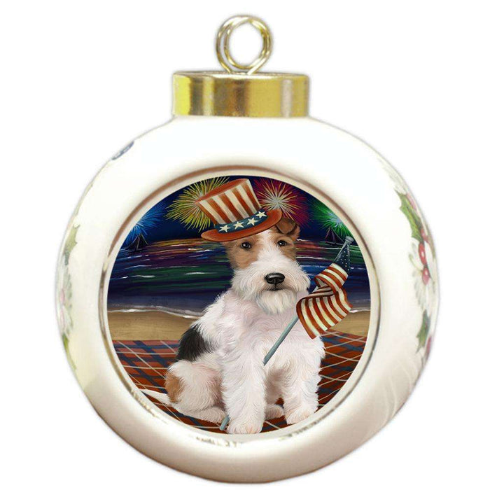 4th of July Independence Day Firework Wire Fox Terrier Dog Round Ball Christmas Ornament RBPOR52471
