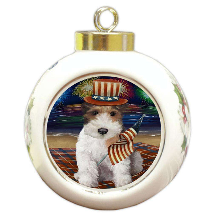 4th of July Independence Day Firework Wire Fox Terrier Dog Round Ball Christmas Ornament RBPOR52474