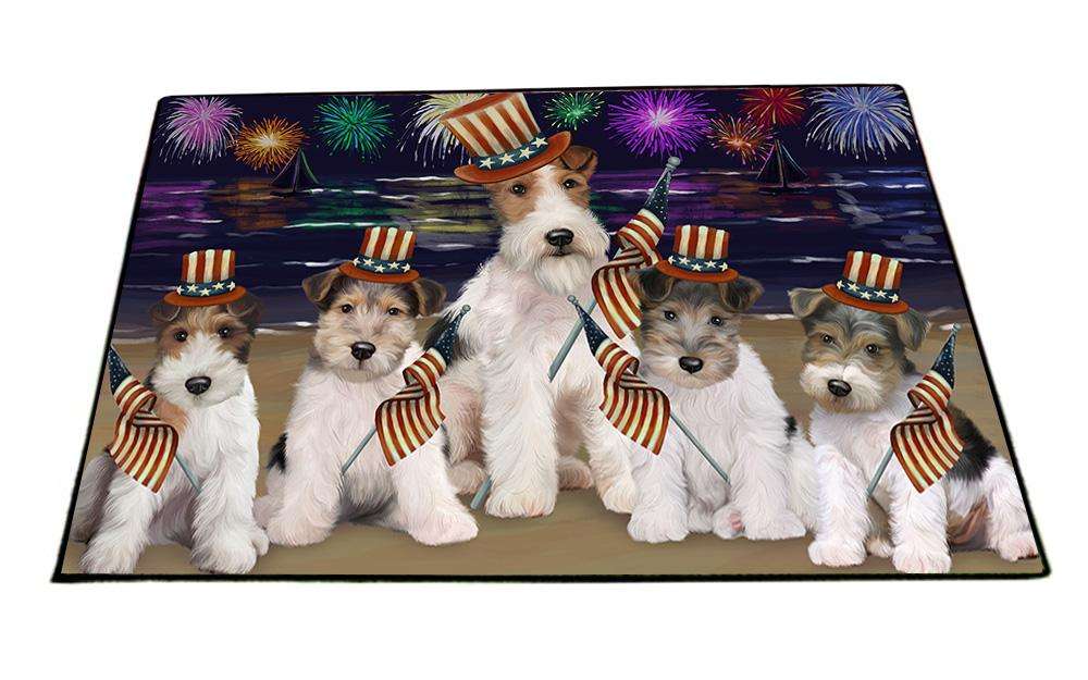 4th of July Independence Day Firework Wire Fox Terriers Dog Floormat FLMS51711