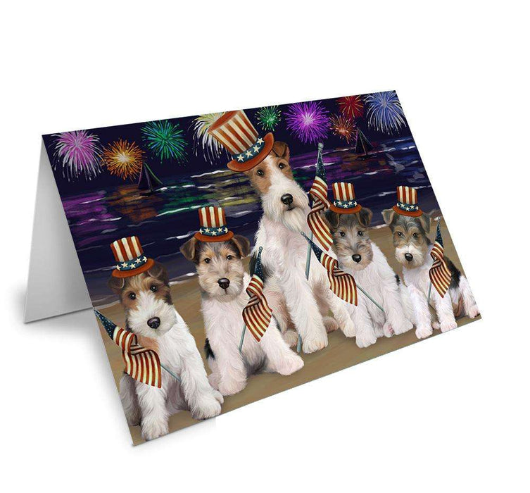 4th of July Independence Day Firework Wire Fox Terriers Dog Handmade Artwork Assorted Pets Greeting Cards and Note Cards with Envelopes for All Occasions and Holiday Seasons GCD61445