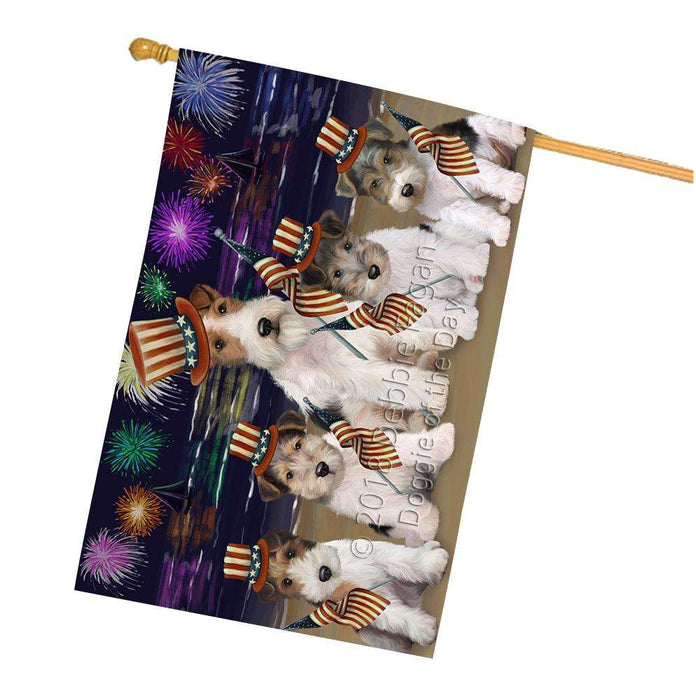 4th of July Independence Day Firework Wire Fox Terriers Dog House Flag FLG52553
