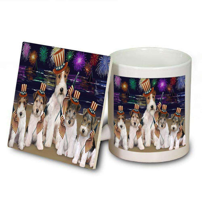4th of July Independence Day Firework Wire Fox Terriers Dog Mug and Coaster Set MUC52464