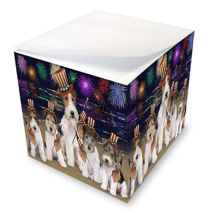 4th of July Independence Day Firework Wire Fox Terriers Dog Note Cube NOC52472
