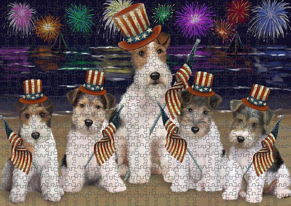 4th of July Independence Day Firework Wire Fox Terriers Dog Puzzle with Photo Tin PUZL61347