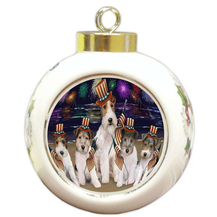 4th of July Independence Day Firework Wire Fox Terriers Dog Round Ball Christmas Ornament RBPOR52472