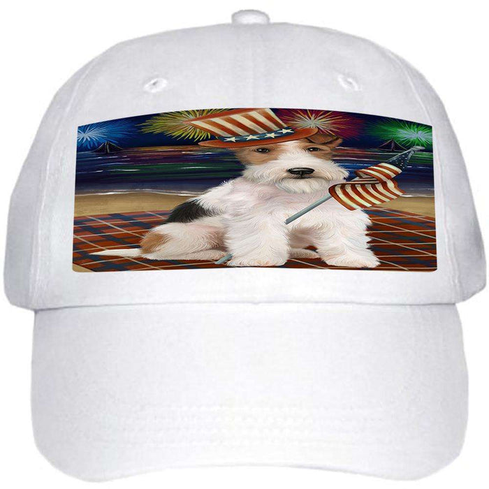 4th of July Independence Day Firework Wire Hair Terrier Dog Ball Hat Cap HAT60132