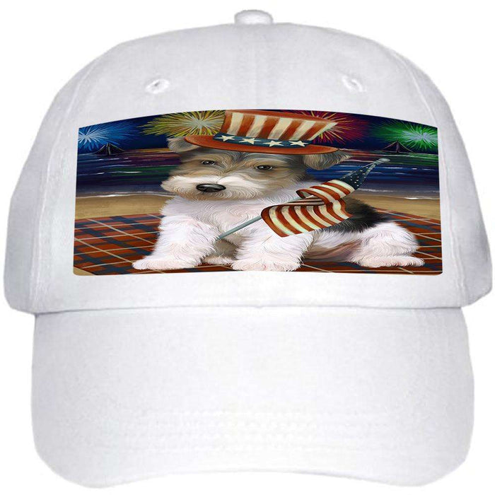 4th of July Independence Day Firework Wire Hair Terrier Dog Ball Hat Cap HAT60138