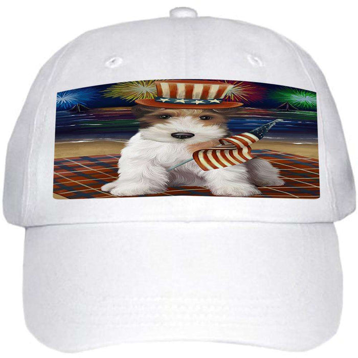 4th of July Independence Day Firework Wire Hair Terrier Dog Ball Hat Cap HAT60141