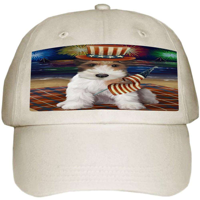 4th of July Independence Day Firework Wire Hair Terrier Dog Ball Hat Cap HAT60141