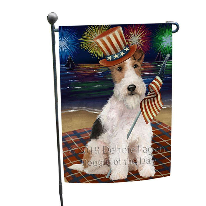 4th of July Independence Day Firework Wire Hair Terrier Dog Garden Flag GFLG52078