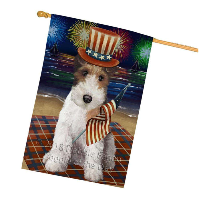 4th of July Independence Day Firework Wire Hair Terrier Dog House Flag FLG52217