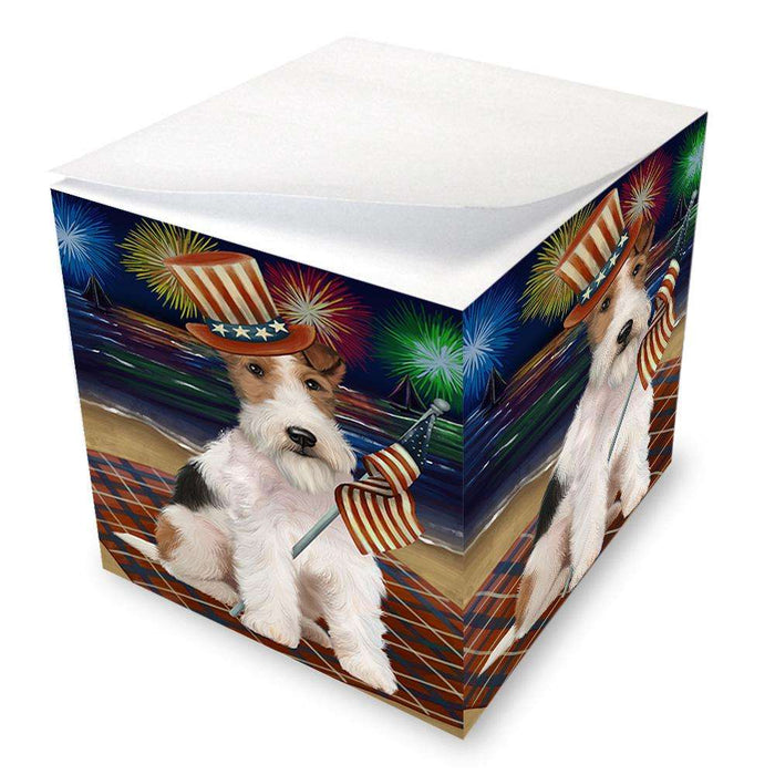 4th of July Independence Day Firework Wire Hair Terrier Dog Note Cube NOC52081