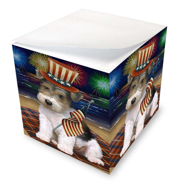 4th of July Independence Day Firework Wire Hair Terrier Dog Note Cube NOC52083