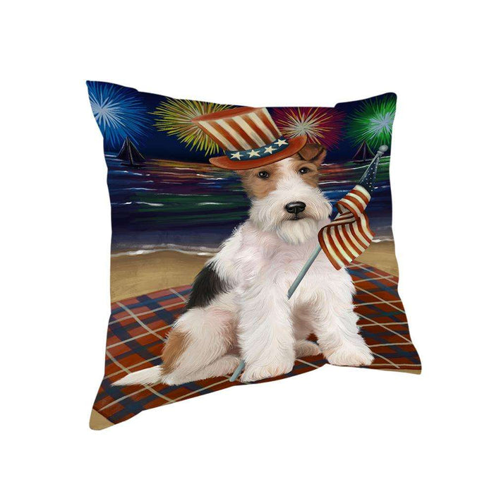 4th of July Independence Day Firework Wire Hair Terrier Dog Pillow PIL64688