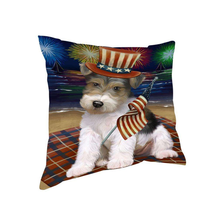 4th of July Independence Day Firework Wire Hair Terrier Dog Pillow PIL64696