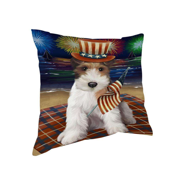 4th of July Independence Day Firework Wire Hair Terrier Dog Pillow PIL64700