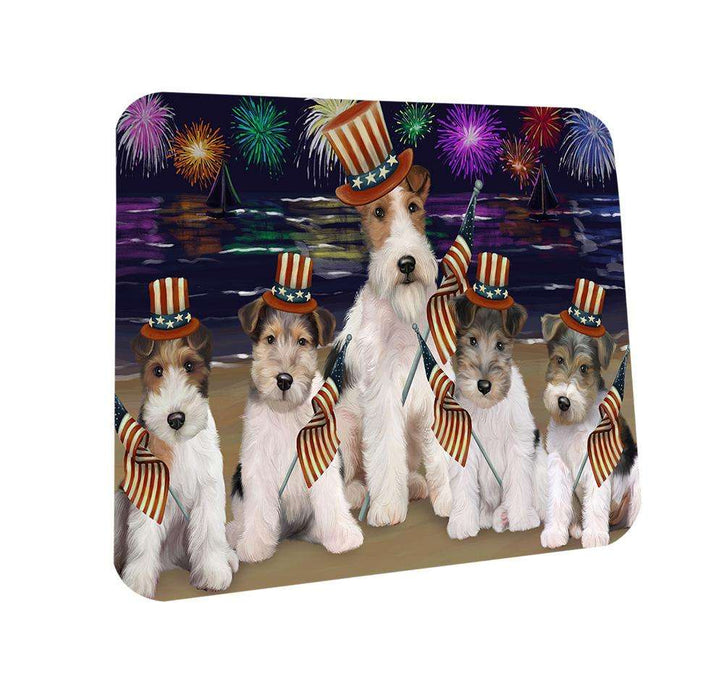 4th of July Independence Day Firework Wire Hair Terriers Dog Coasters Set of 4 CST52041