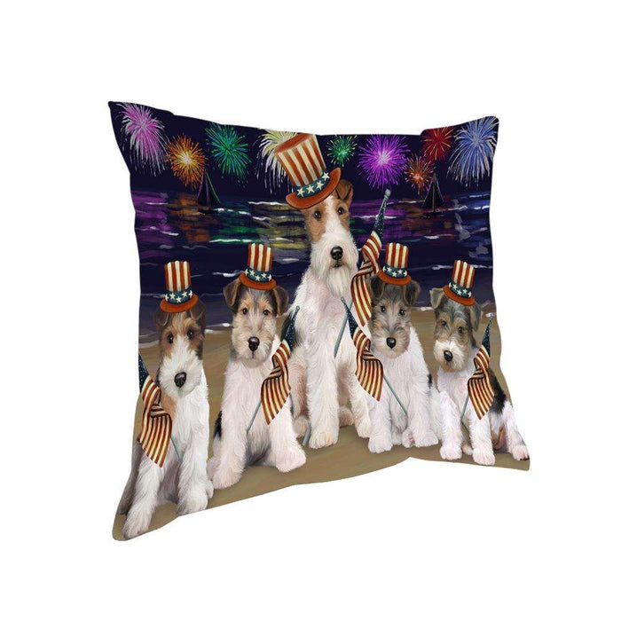 4th of July Independence Day Firework Wire Hair Terriers Dog Pillow PIL64692