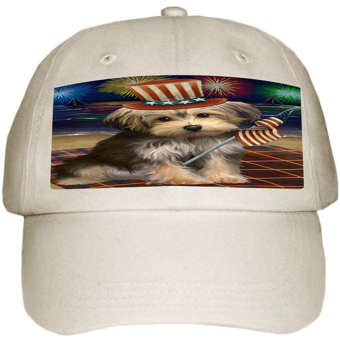 4th of July Independence Day Firework Yorkipoo Dog Ball Hat Cap HAT52644