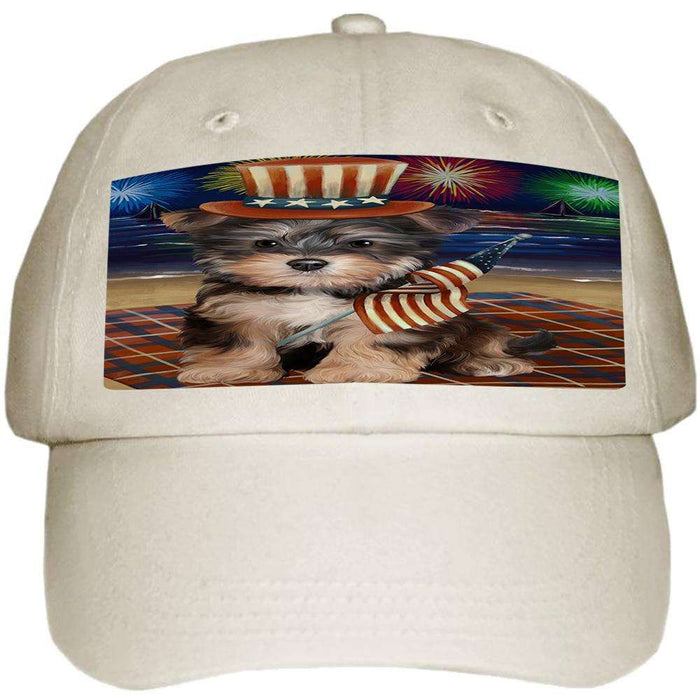4th of July Independence Day Firework Yorkipoo Dog Ball Hat Cap HAT52656