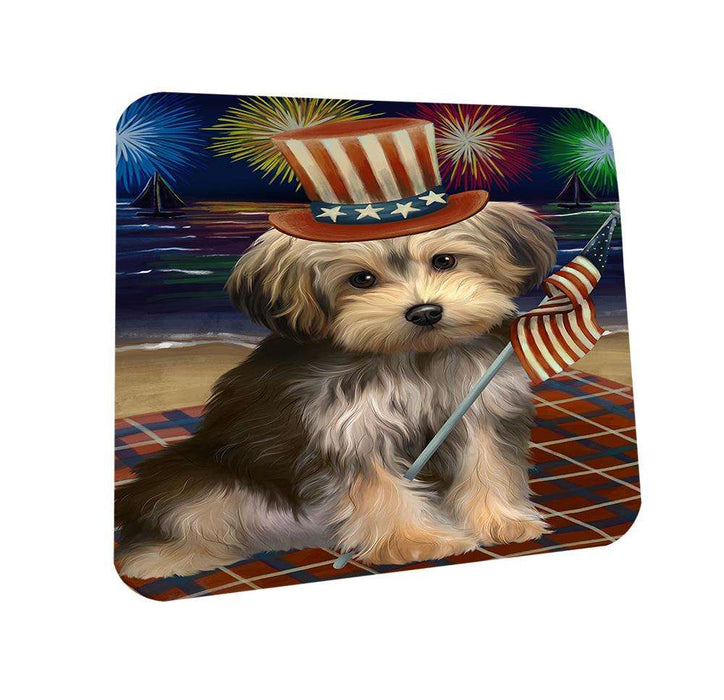 4th of July Independence Day Firework Yorkipoo Dog Coasters Set of 4 CST49697