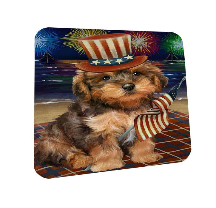 4th of July Independence Day Firework Yorkipoo Dog Coasters Set of 4 CST49700