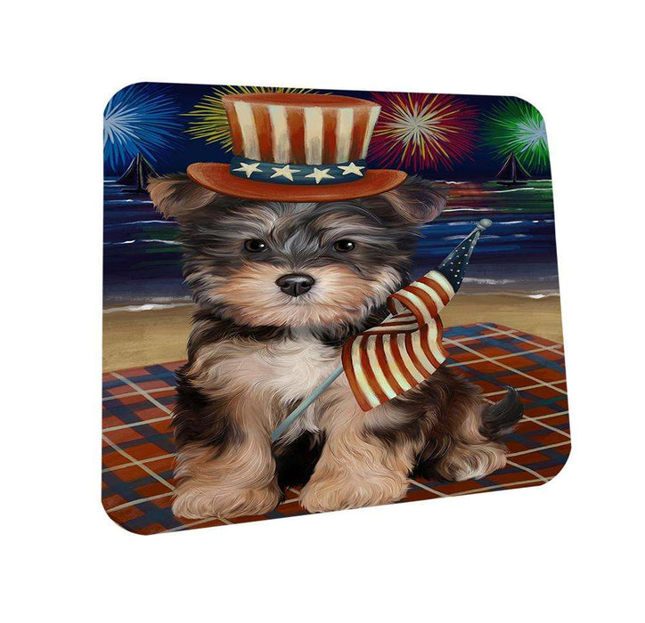 4th of July Independence Day Firework Yorkipoo Dog Coasters Set of 4 CST49701