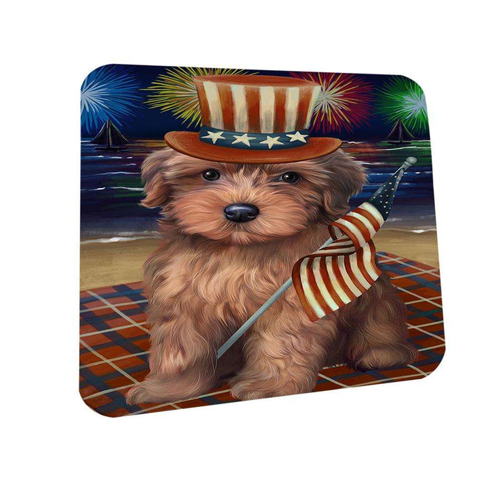 4th of July Independence Day Firework Yorkipoo Dog Coasters Set of 4 CST49702