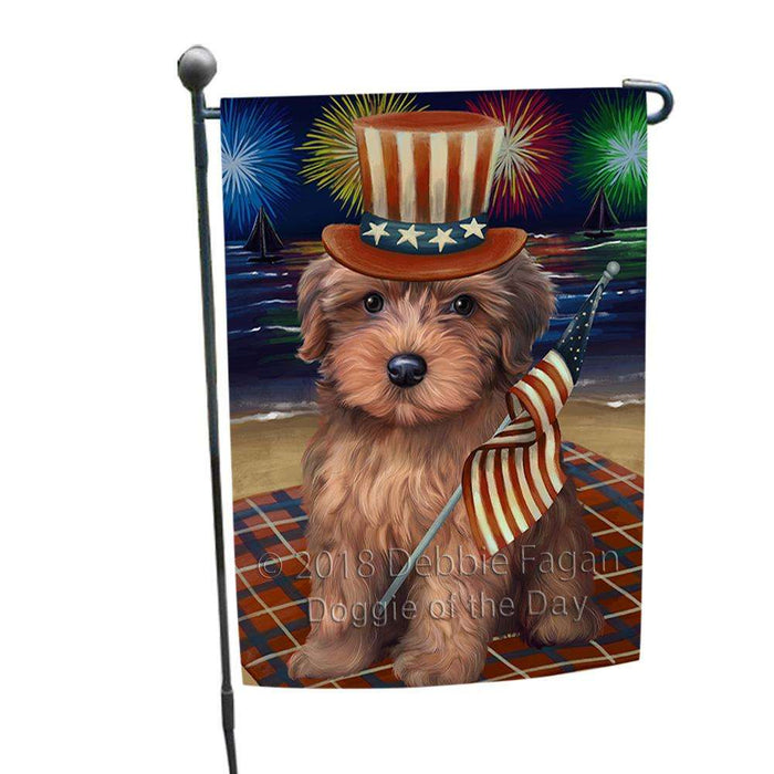 4th of July Independence Day Firework Yorkipoo Dog Garden Flag GFLG49471