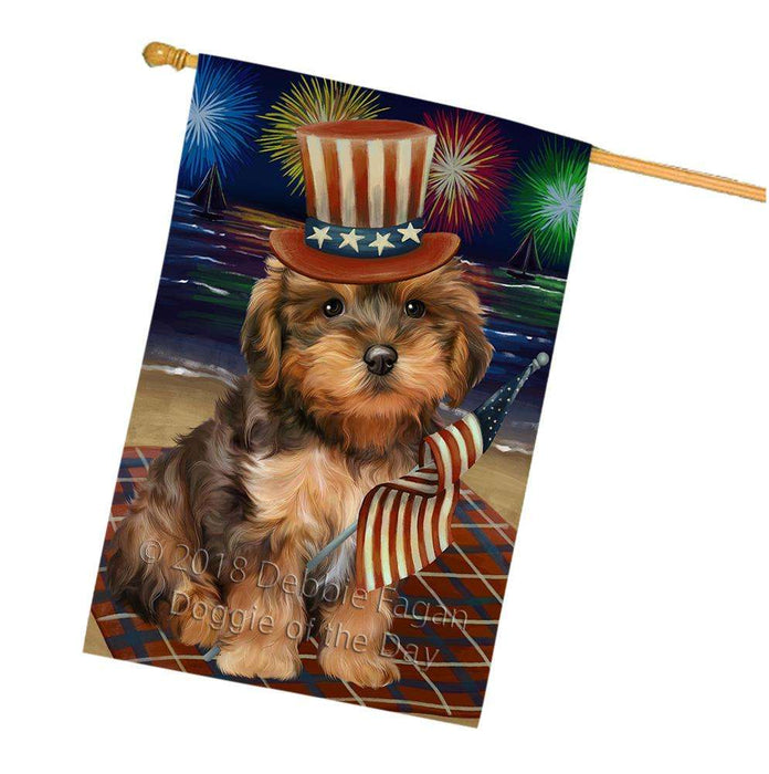 4th of July Independence Day Firework Yorkipoo Dog House Flag FLG49605
