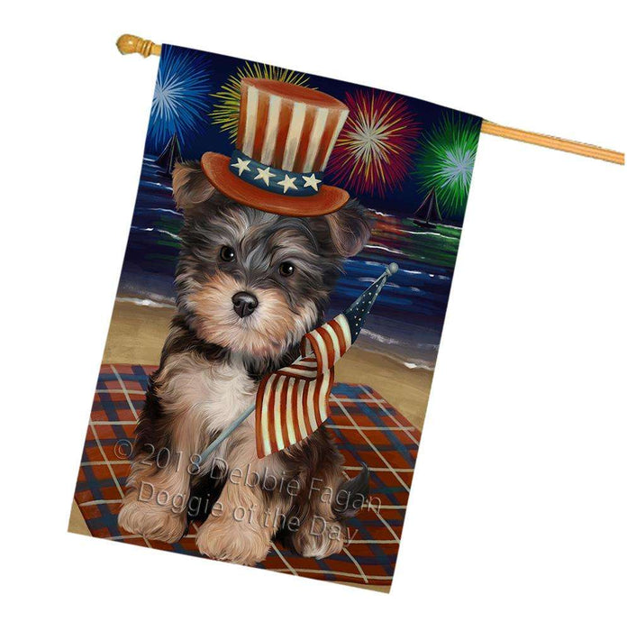4th of July Independence Day Firework Yorkipoo Dog House Flag FLG49606