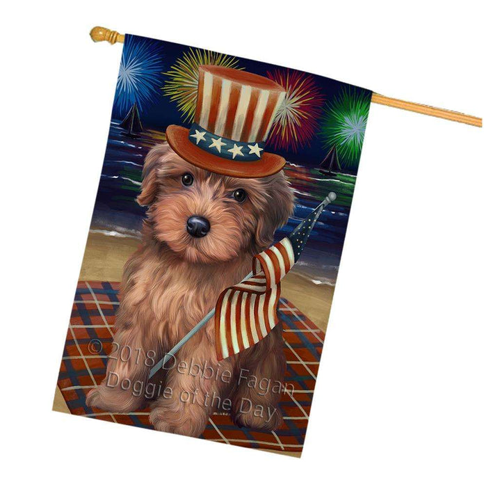 4th of July Independence Day Firework Yorkipoo Dog House Flag FLG49607