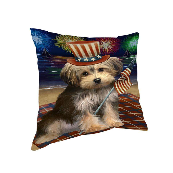 4th of July Independence Day Firework Yorkipoo Dog Pillow PIL54404