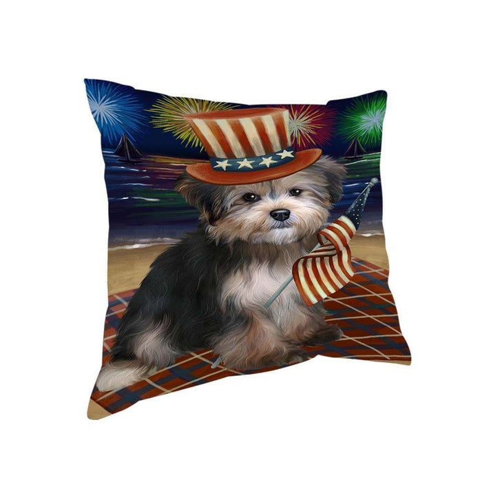 4th of July Independence Day Firework Yorkipoo Dog Pillow PIL54412