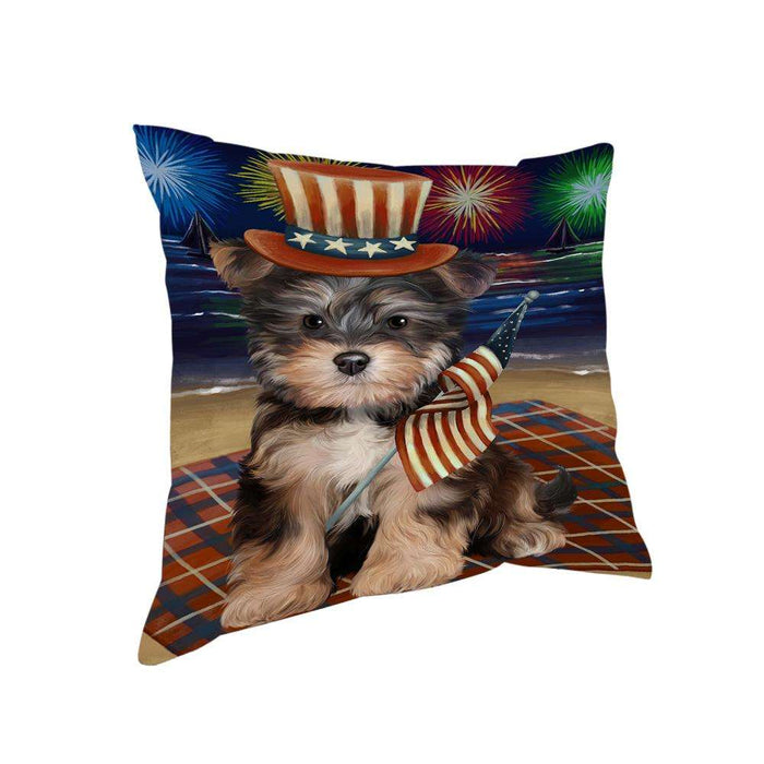 4th of July Independence Day Firework Yorkipoo Dog Pillow PIL54420