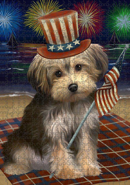 4th of July Independence Day Firework Yorkipoo Dog Puzzle with Photo Tin PUZL52617