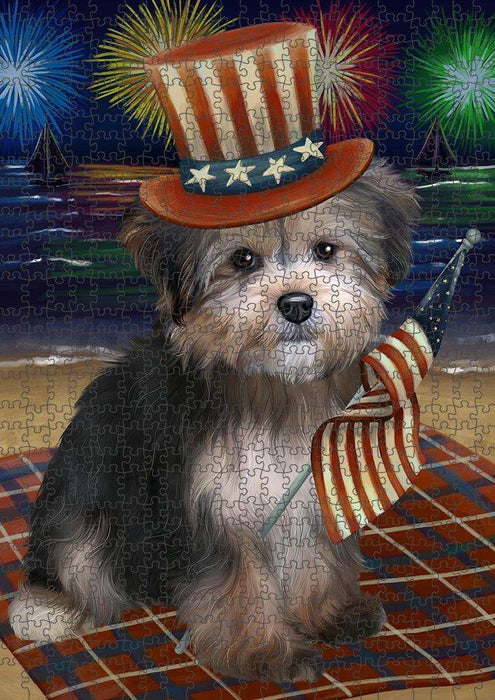 4th of July Independence Day Firework Yorkipoo Dog Puzzle with Photo Tin PUZL52623