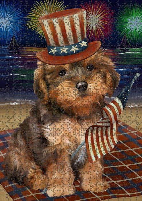 4th of July Independence Day Firework Yorkipoo Dog Puzzle with Photo Tin PUZL52626