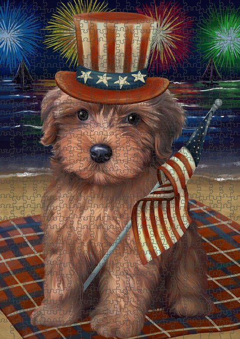 4th of July Independence Day Firework Yorkipoo Dog Puzzle with Photo Tin PUZL52632
