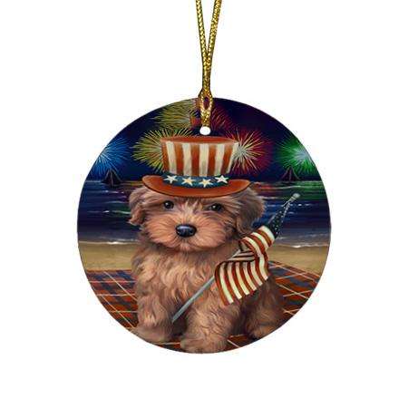 4th of July Independence Day Firework Yorkipoo Dog Round Flat Christmas Ornament RFPOR49633