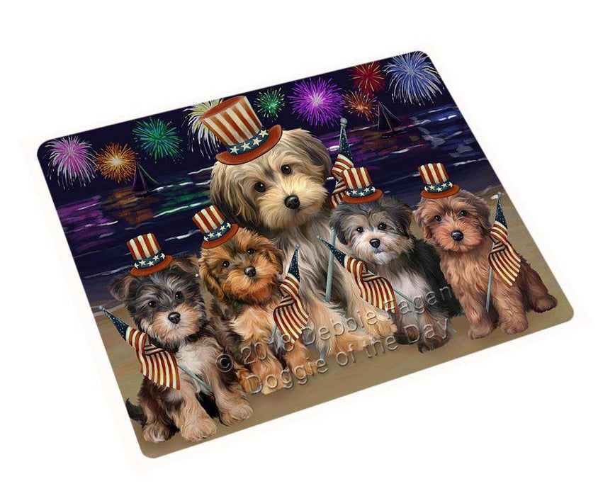 4th of July Independence Day Firework Yorkipoo Dog Tempered Cutting Board C52779