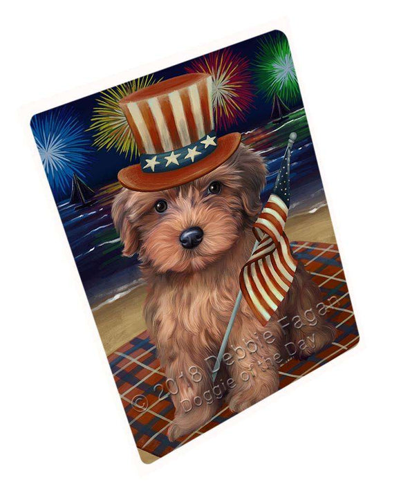 4th of July Independence Day Firework Yorkipoo Dog Tempered Cutting Board C52791