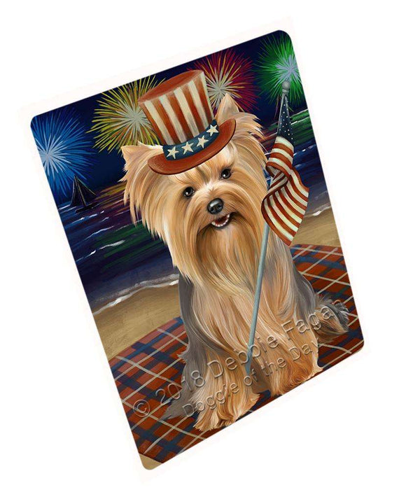 4th of July Independence Day Firework Yorkipoo Dog Tempered Cutting Board C52794