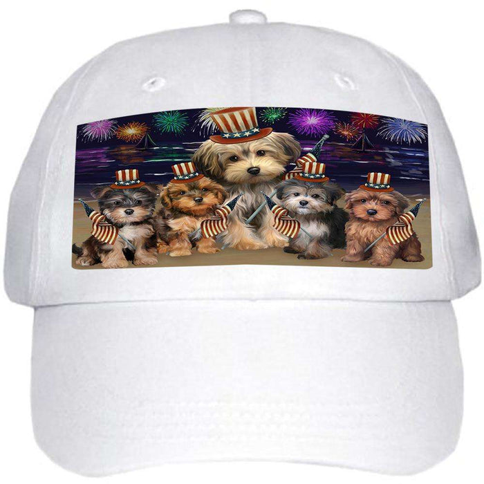 4th of July Independence Day Firework Yorkipoos Dog Ball Hat Cap HAT52647