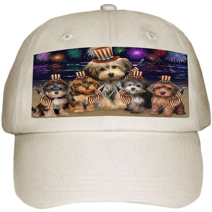 4th of July Independence Day Firework Yorkipoos Dog Ball Hat Cap HAT52647
