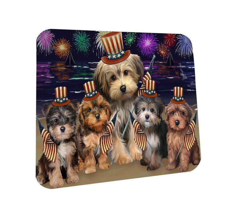 4th of July Independence Day Firework Yorkipoos Dog Coasters Set of 4 CST49698