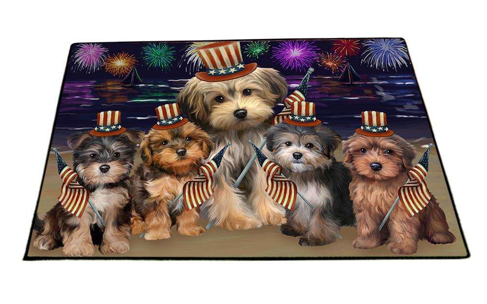 4th of July Independence Day Firework Yorkipoos Dog Floormat FLMS50019