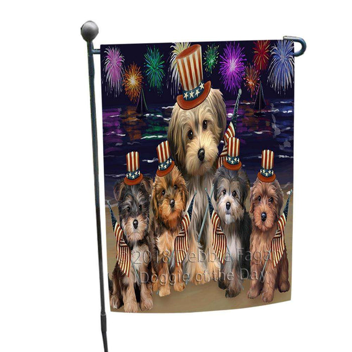 4th of July Independence Day Firework Yorkipoos Dog Garden Flag GFLG49467