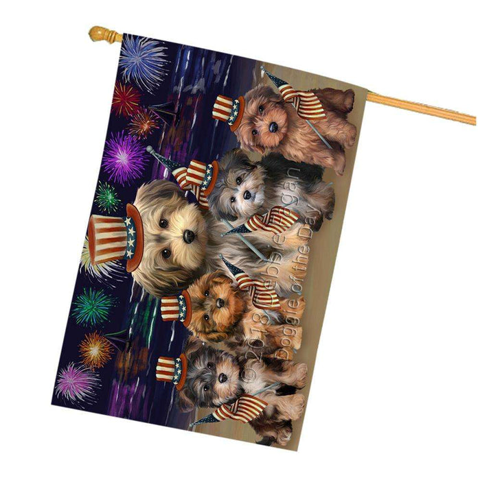4th of July Independence Day Firework Yorkipoos Dog House Flag FLG49603